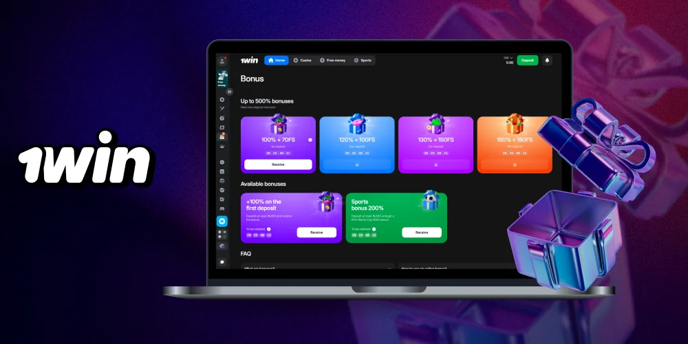 You can get a bonus up to 500% on your first deposit when you register at 1win